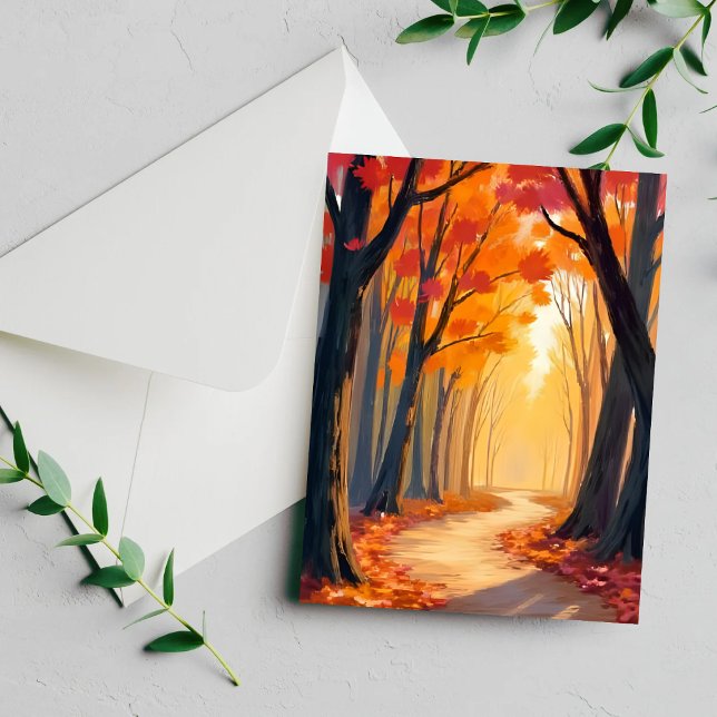 Carte aquarelle orange de promenade en forêt de fe (Créateur téléchargé)