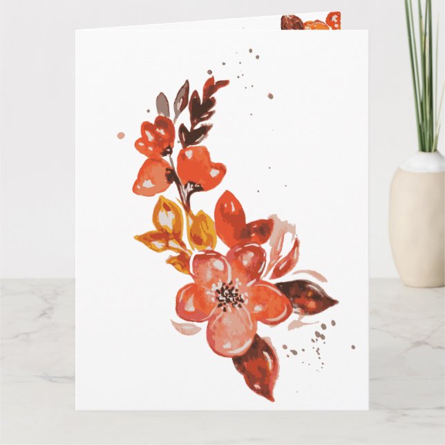 Carte Aquarelle Orange Floral Art (Devant)