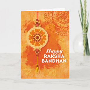 Carte Aquarelle orange Happy Raksha Bandhan