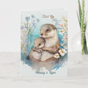 Carte Aquarelle Otter et Baby, première fête des mères
