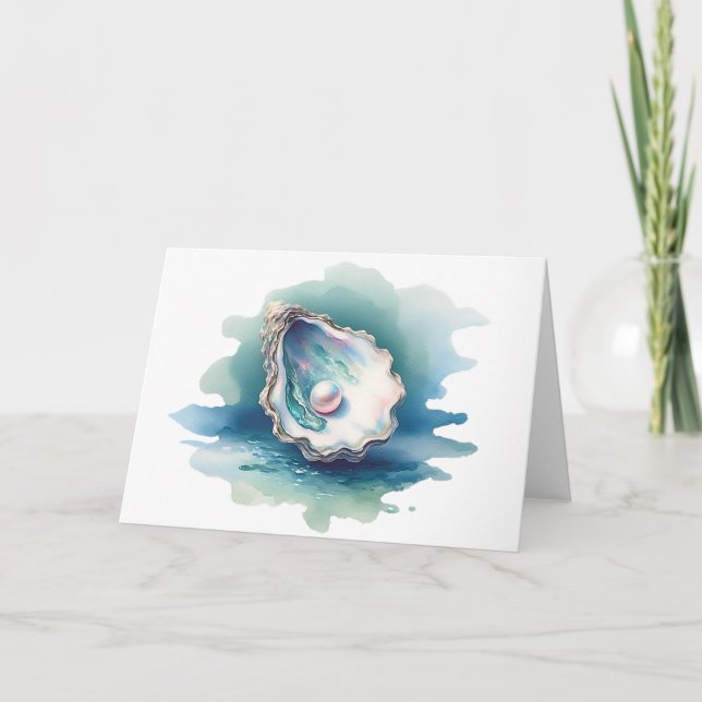 Carte Aquarelle Oyster Shell avec Pearl Blank Salutation (Devant)