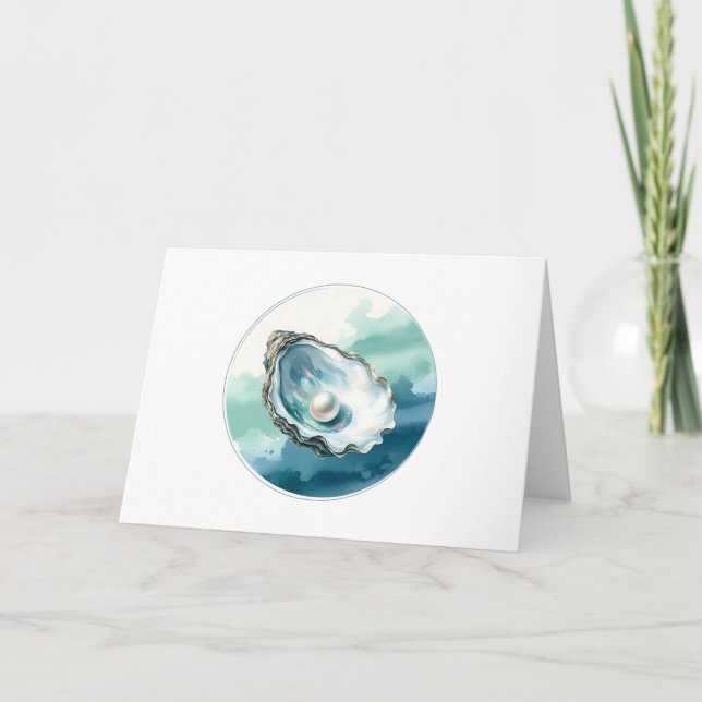 Carte Aquarelle Oyster Shell et Pearl Blank Salutation (Devant)