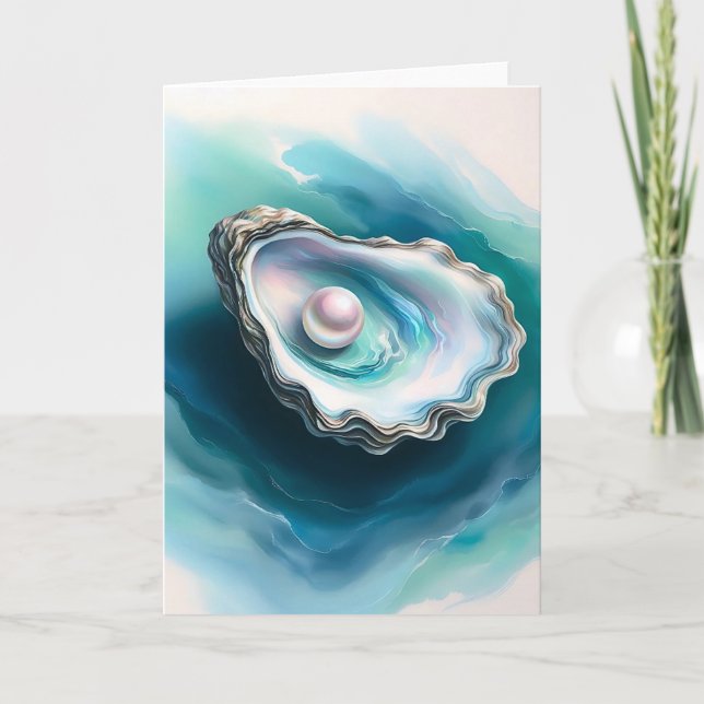 Carte Aquarelle Oyster Shell Iridescente Pearl Blank (Devant)
