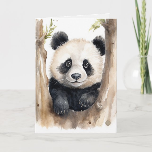 Carte Aquarelle Panda Ours Anniversaire (Devant)