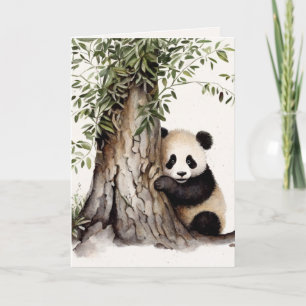 Carte Aquarelle Panda Ours Par Arbre