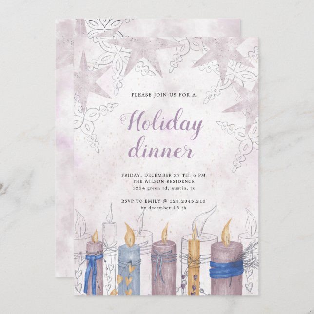 Carte Aquarelle pastel dîner de fête (Devant / Derrière)