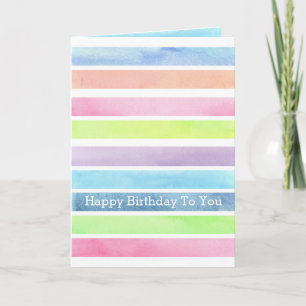 Carte Aquarelle Pastel Stripes Joyeux Anniversaire Pour