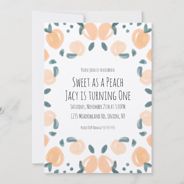 Carte Aquarelle Pêche Fruit Anniversaire Fête Frontale A (Devant)