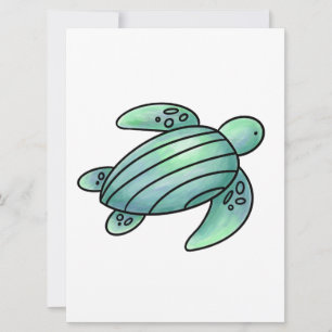 Carte aquarelle peinte caricature de tortue de mer bleu 