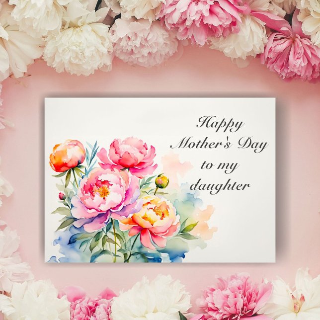 Carte Aquarelle Peonies roses Fête des mères fille (A lovely watercolor Peonies Mother's Day Card.)