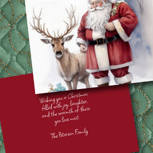 Carte Aquarelle Père Noël sucré avec renne