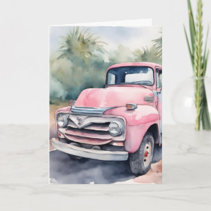 Carte Aquarelle Pink Retro Truck Anniversaire
