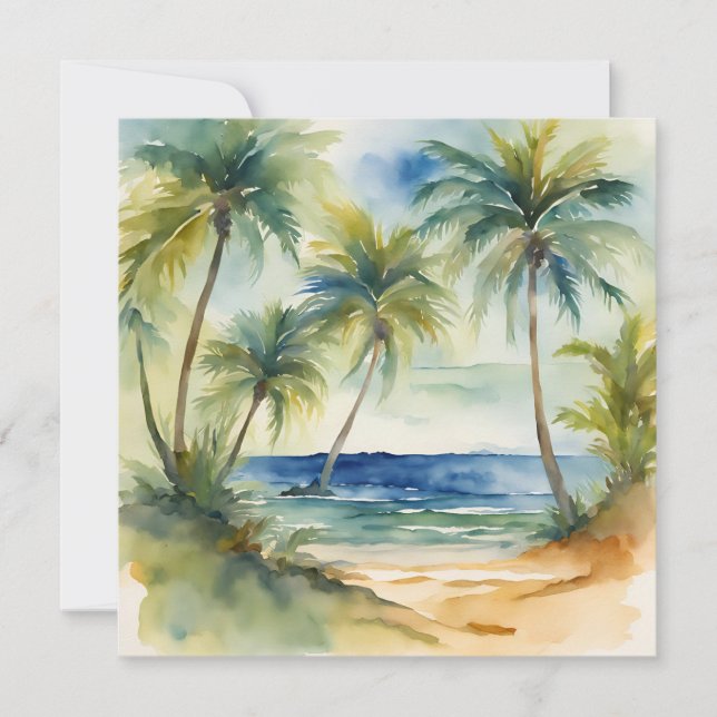 Carte Aquarelle Plage tropicale Palmiers (Devant)