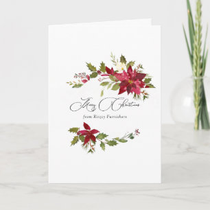 Carte Aquarelle Poinsettia Accueil Noël d'entreprise