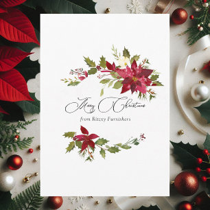 Carte Aquarelle Poinsettia Accueil Noël d'entreprise