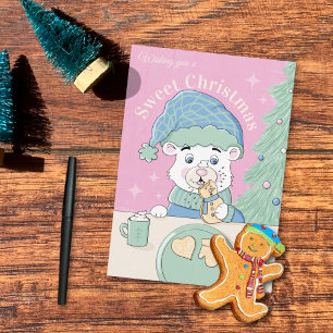 Carte Aquarelle Polar Bear Cub avec Cookie de Noël