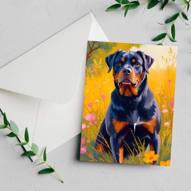 Carte aquarelle portrait de chien Rottweiler (Créateur téléchargé)