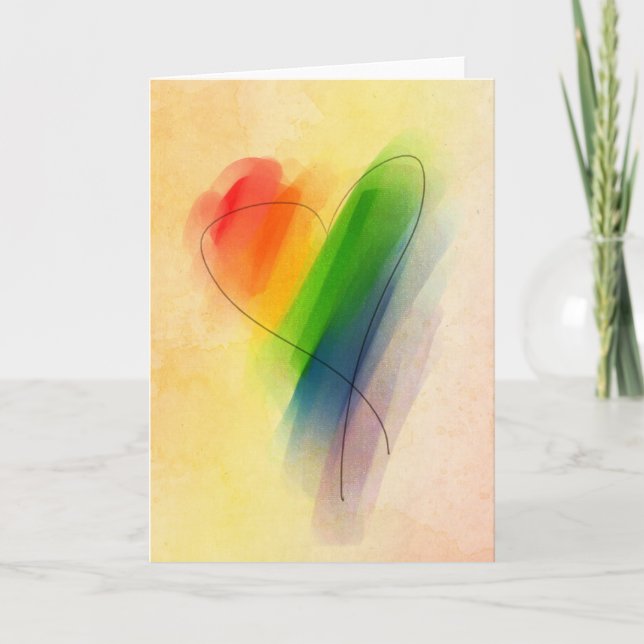 Carte Aquarelle Rainbow Heart (Devant)