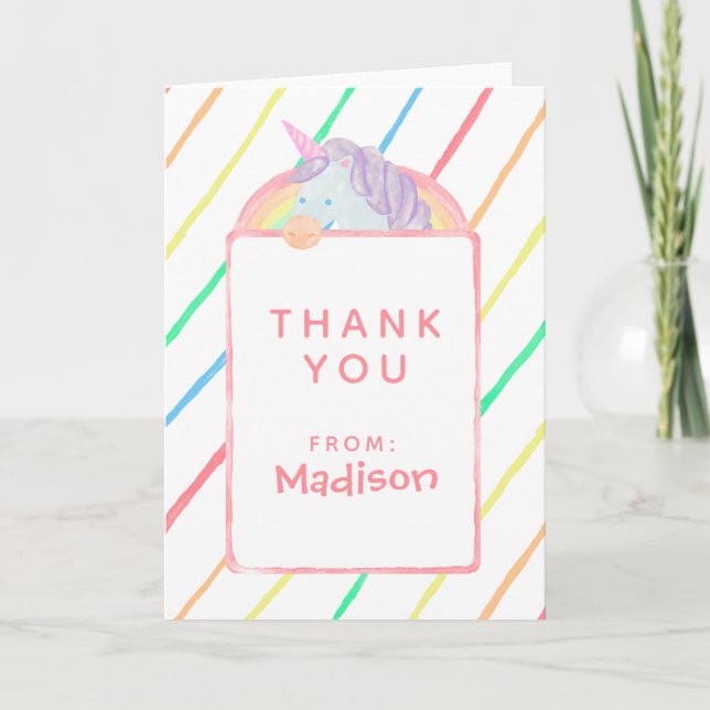 Carte Aquarelle Rainbow Unicorn Anniversaire | MERCI (Devant)
