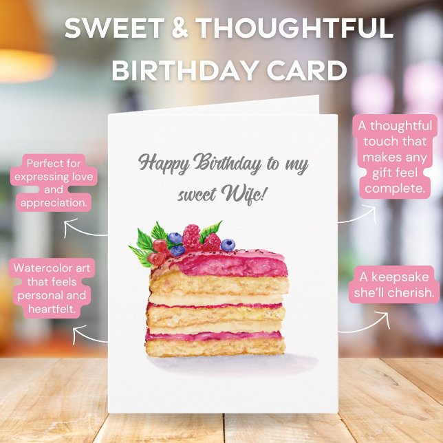 Carte Aquarelle Raspberry Cake Anniversaire femme (Créateur téléchargé)