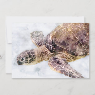 Carte Aquarelle réaliste de la tortue de mer hawaïenne