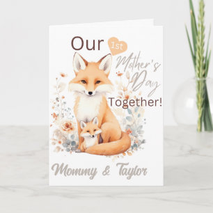 Carte Aquarelle Renard et bébé Premier jour de la fête d