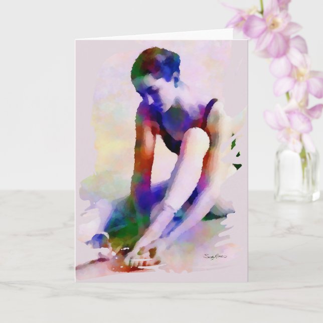 Carte Aquarelle rose Ballerina Art contemporain (Orchidée)