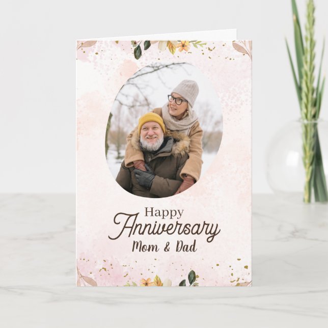 Carte Aquarelle rose beige esthétique Joyeux anniversair (Devant)