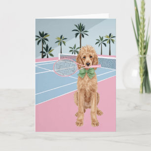 Carte Aquarelle rose caniche de tennis