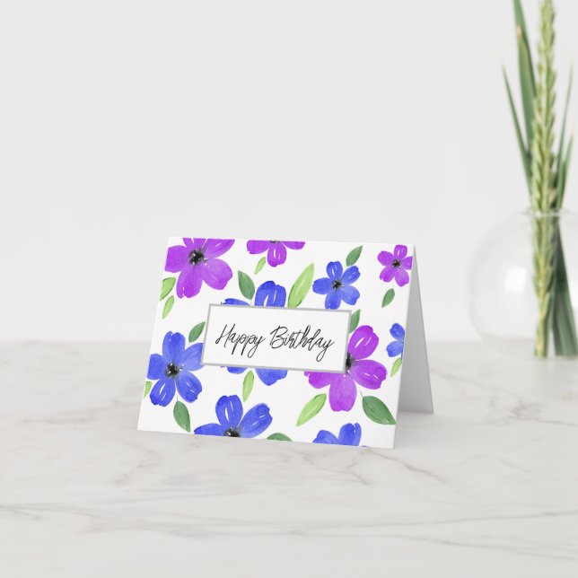 Carte Aquarelle rose chaud cinq pétales Motif floral (Devant)