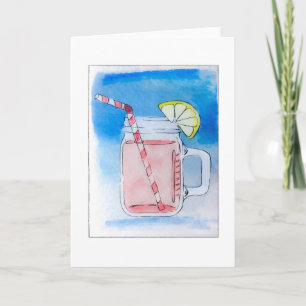 Carte Aquarelle rose de pot de maçon de limonade