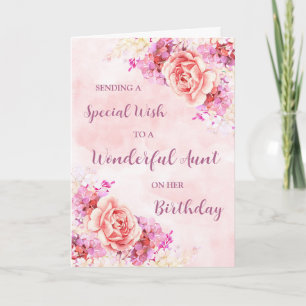 Carte Aquarelle rose Fleurs Tante Anniversaire