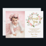 Carte Aquarelle rose Floral Or Merci d'anniversaire<br><div class="desc">Envoyez des cartes de remerciement élégantes après l'anniversaire de votre douce fille avec ce joli design, avec des fleurs roses d'aquarelle et de la typographie fausse feuille d'or, en lisant "Merci". Remplacez simplement la photo par une de vos propres, puis customisez le texte comme vous voulez! Le dos est laissé...</div>