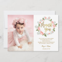 Aquarelle rose Floral Or Merci d'anniversaire