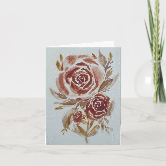 Carte Aquarelle rose marron rouge vierge (Devant)