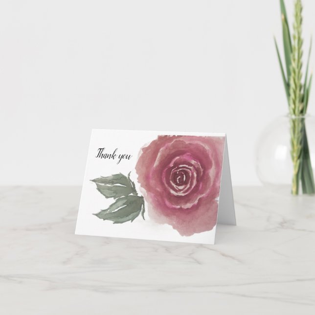 Carte Aquarelle rose mauve rose vert feuilles - blanc (Devant)