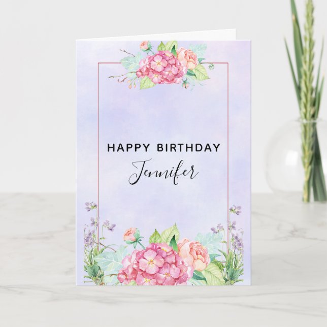 Carte Aquarelle rose moderne Bouquet floral Anniversaire (Devant)