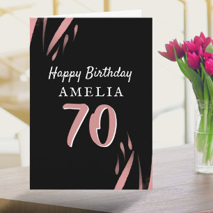 Carte Aquarelle rose noir élégant 70e Joyeux Anniversair