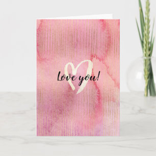 Carte Aquarelle rose or Aimer coeur