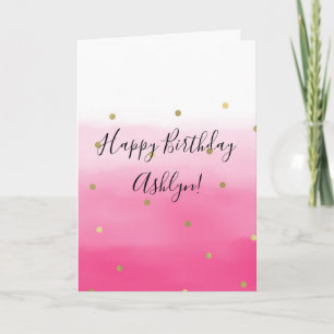 Carte Aquarelle rose or Confetti Ombre Anniversaire