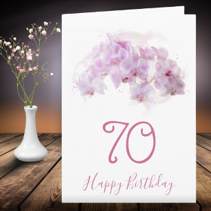 Carte Aquarelle rose orchidée Floral 70e anniversaire