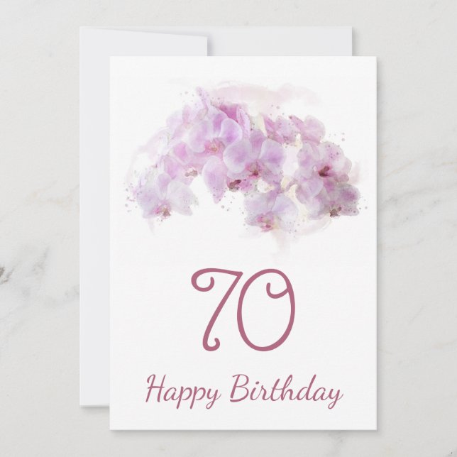 Carte Aquarelle rose orchidée Floral 70e anniversaire (Devant)