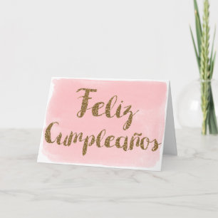 Carte Aquarelle rose Parties scintillant or Feliz Cumple