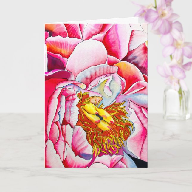 Carte Aquarelle rose Peony (Orchidée)