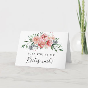 Carte Aquarelle rose rose Bridesmaid Fleurs chic