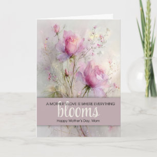 Carte Aquarelle Rose Rose Clair Classique Élégante pour 