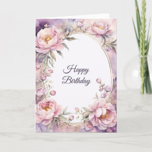 Carte Aquarelle rose rose élégant Anniversaire