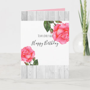Carte Aquarelle rose Roses Floral Joyeux Anniversaire