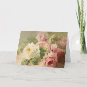 Carte Aquarelle rose victorienne vintage