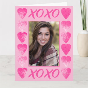 Carte Aquarelle rose XOXO Valentines avec photo